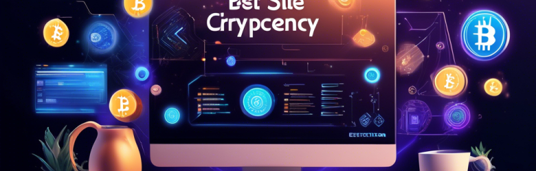 Create a futuristic digital scene in 2023, showcasing a sleek, modern website interface on a computer screen with the title 'Best Site to Buy Cryptocurrency'. Surround the screen with popular cryptocurrency icons like Bitcoin, Ethereum, and others floating around. Include a person comfortably sitting at a desk with a coffee cup, interacting with the website. The background should feature a high-tech office space with screens displaying market charts and data, emphasizing security and innovation.