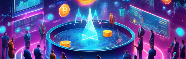 Create a detailed image of a futuristic financial market with glowing bitcoin, ethereum, and other leading cryptocurrency symbols. The image should reflect growth, innovation, and modern financial technology. Include a diverse crowd of enthusiastic investors analyzing market charts on holographic displays.