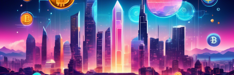 Create an image of a futuristic digital landscape with sleek, holographic interfaces showcasing top cryptocurrency sites. Include popular cryptocurrency symbols like Bitcoin, Ethereum, and Binance Coin, with a modern cityscape in the background, representing the cutting-edge technology of 2023.