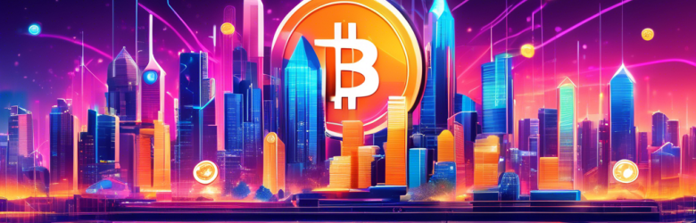 Create a vibrant illustration of a futuristic cityscape, showcasing various cryptocurrencies as shining digital coins floating in the sky. Prominently feature logos of the top trending cryptocurrencies for 2023, such as Bitcoin, Ethereum, and emerging new coins, with high-tech buildings and virtual reality elements in the background. Include dynamic charts and graphs indicating growth and investment potential.