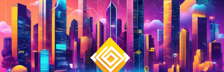 Create a futuristic digital illustration showcasing the rapid growth of Binance, a leading cryptocurrency exchange. In the scene, depict a vibrant cityscape intertwined with blockchain networks, where towering skyscrapers display the Binance logo. Include dynamic graphs, growing charts, and digital coins to symbolize success and expansion. Integrate a diverse group of people engaging in cryptocurrency trading using advanced technology, reflecting global participation.