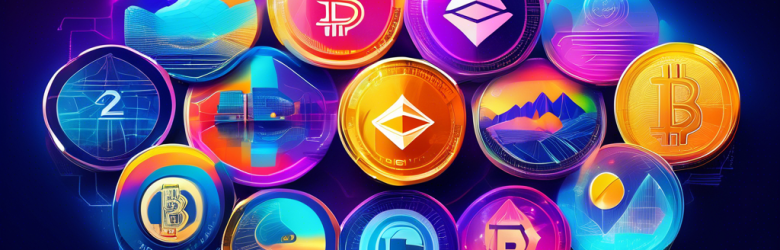 An imaginative and colorful representation of the top 20 cryptocurrencies in 2023, each depicted as unique, vibrant coins featuring futuristic designs and symbols. The background showcases a digital landscape with blockchain elements and financial graphs to emphasize the technological aspect. The scene should convey a sense of excitement and potential in the cryptocurrency market.