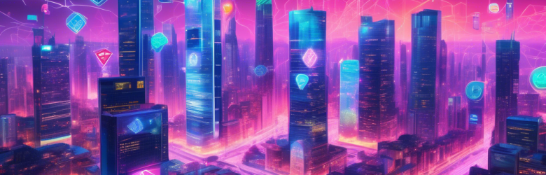 An imaginative digital artwork depicting a vibrant city skyline transformed by digital currency companies. In the foreground, people are using smartphones and digital wallets, surrounded by holographic displays of various cryptocurrencies. Skyscrapers are adorned with neon lights showcasing crypto logos, while drones deliver packages of digital goods. The atmosphere is futuristic and bustling, illustrating the transformation of the financial landscape through technology and innovation.